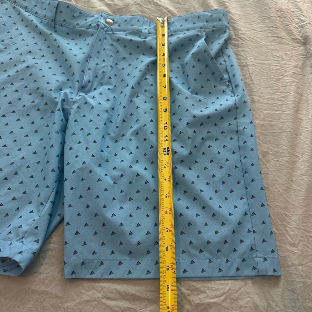 Adidas Golf Shorts Mens 38 Light Blue All Over Triangle Logo Print Performance - Picture 6 of 11